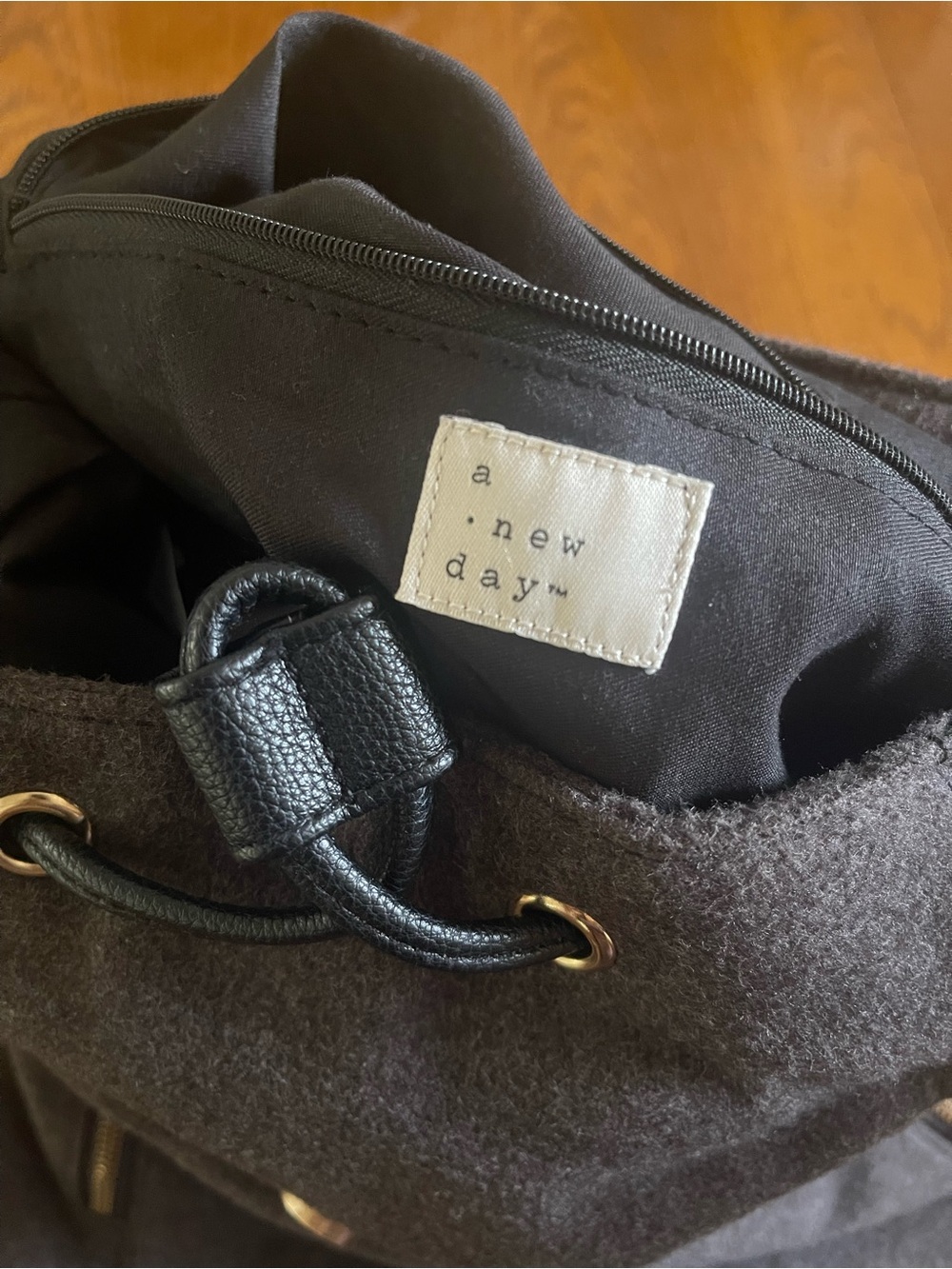 a new day Black Wool-Texture Drawstring Backpack